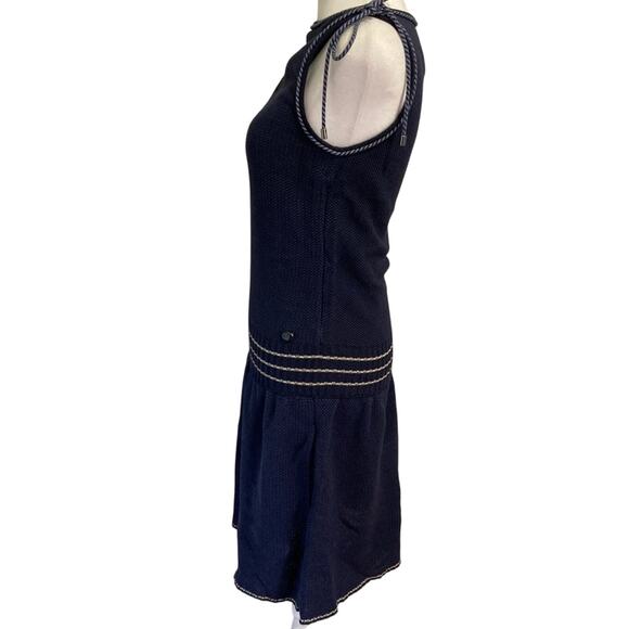 CHANEL Yachting Knit Dress Navy size FR 34 Cord Embellished Trim Drop waist - Picture 7 of 10